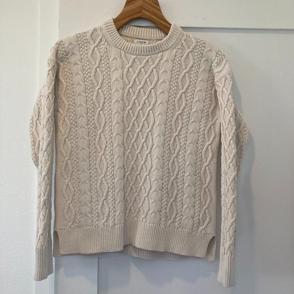 J. Crew | Cotton Fisherman Cable Crewneck Sweater | Ivory Cream | Small
